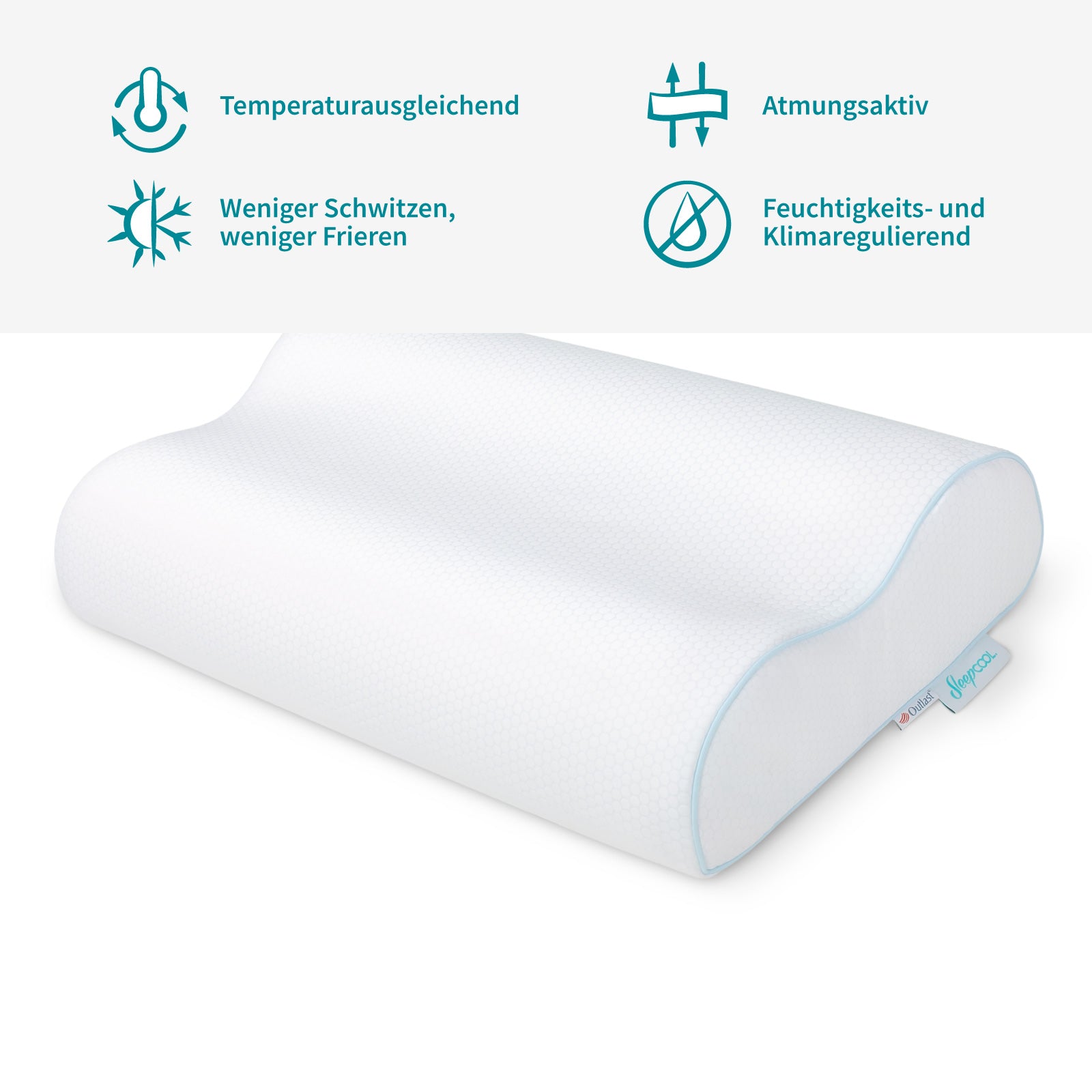 Ergonomisch geformtes Kopfkissen Cool.RELAX (30x50cm) : Ideale Unterstützung für eine gerade Wirbelsäule, Optimale Schlaftemperatur durch Klimaregulierung